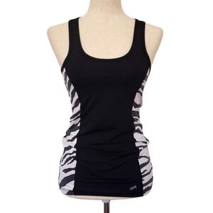 Soffe Womens Racerback Tank Top Medium Black Zebra Print Side Panel Athletic Gym